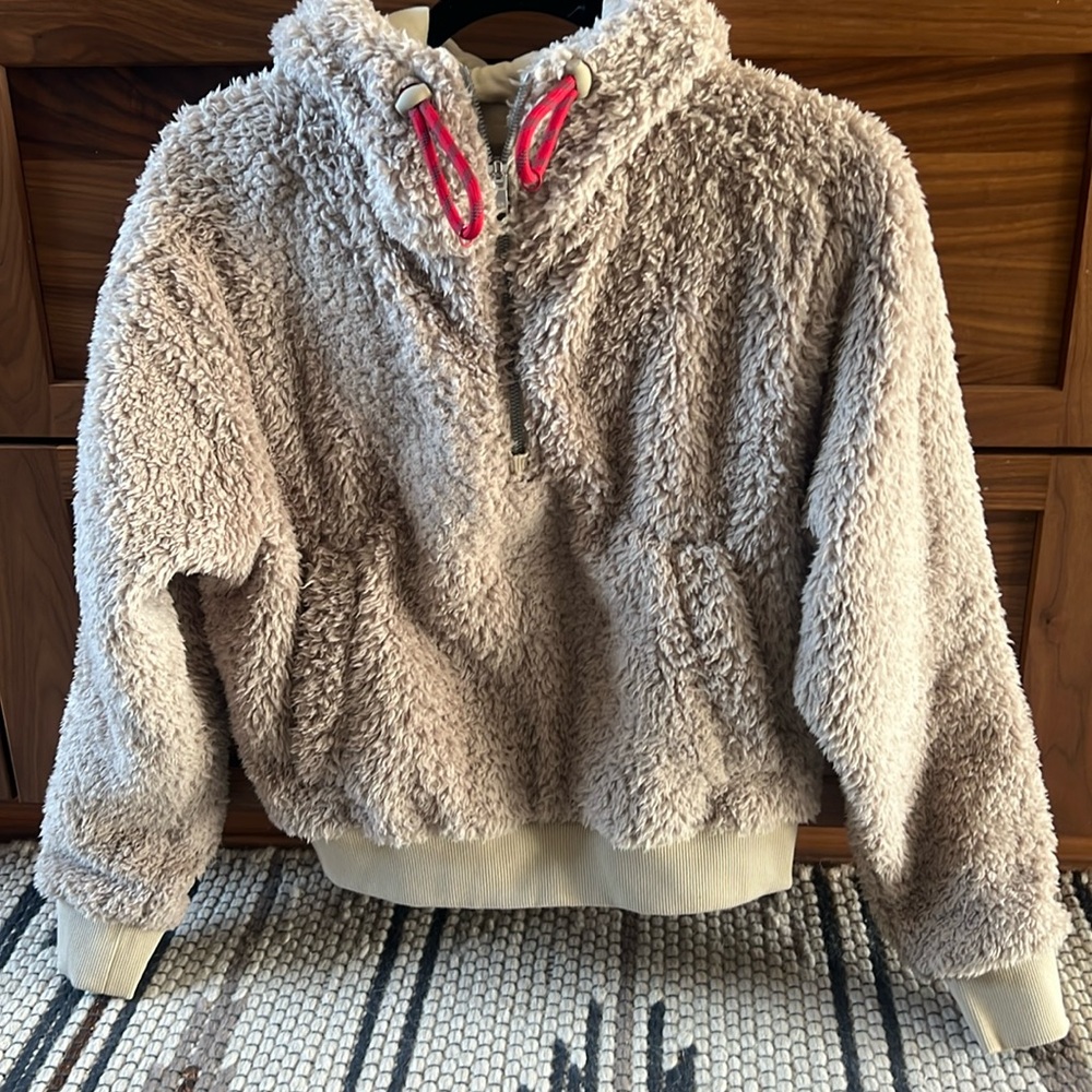 lululemon athletica Cozy Sherpa Half-Zip Hoodie in Beige with Pink Drawcords
